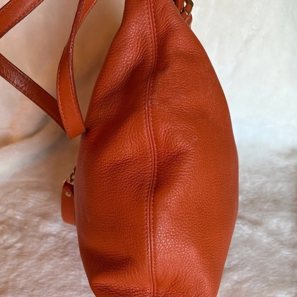 Michael Kors Leather Chain Strap Hobo Leather Shoulder Bag - Burnt Orange